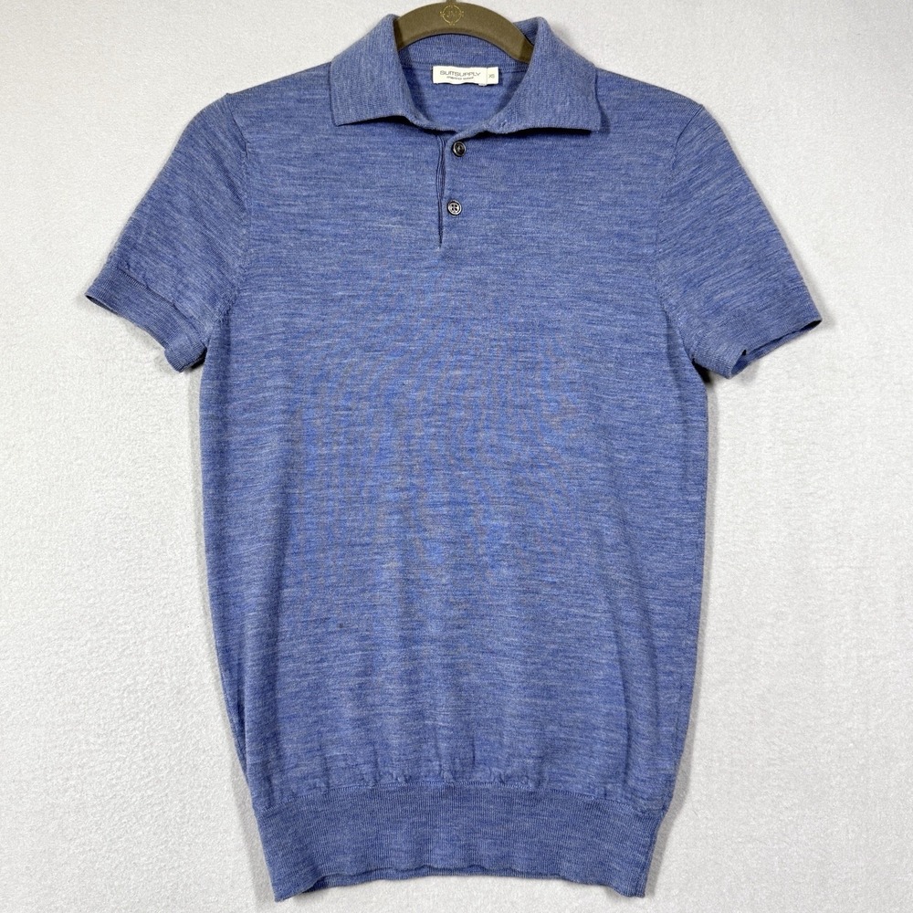SUITSUPPLY Polo Shirt Mens XS 100% Merino Wool Blue Heather Knit Short Sleeve